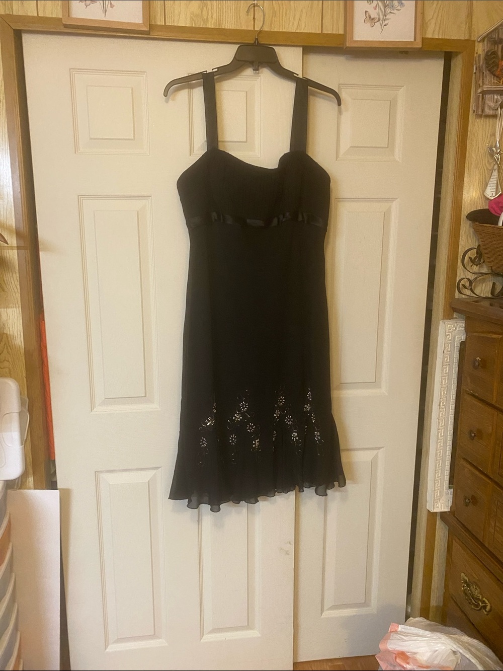 SL Fashions Black Midi Dress with Ribbon Waist